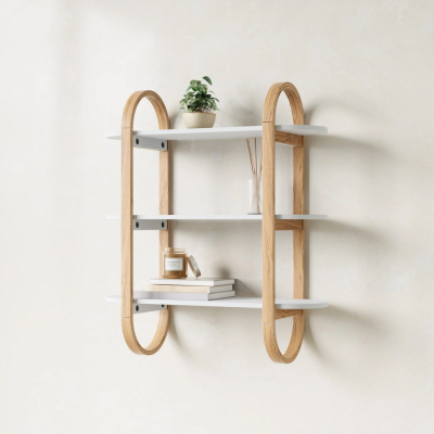                             Polička Bellwood Wall Shelf White Natural                        